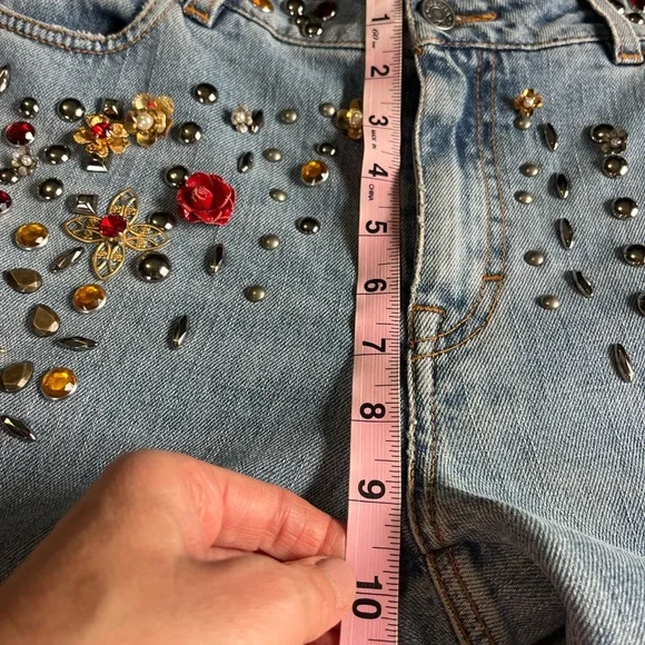 🤩 Dolce & Gabbana Crystal Roses Heart Embellished Jeans Authentic Sz 44 US 8/10 - Picture 15 of 16